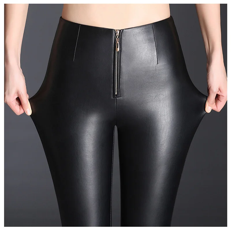 Осенние женские кожаные штаны Женские с высокой талией Зимние эластичные ПУ