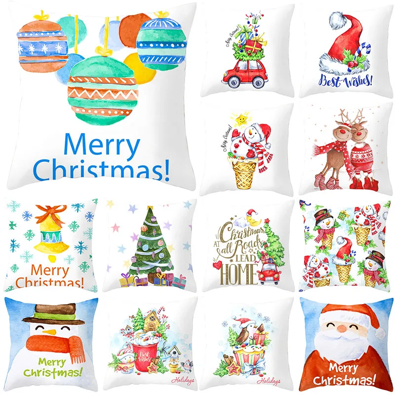

Christmas Cushion Cover 45X45cm Cartoon Animals Pillowcase Snowman Decorative Throw Pillows Sofa Cushions New Year Pillowcovers
