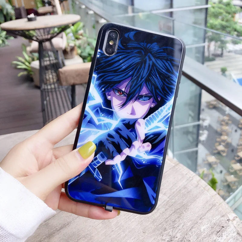 Японский аниме закаленный стеклянный чехол для телефона iPhone 6S 7 8PLUS XS MAX есть светодиодный роскошный стеклянный чехол для вспышки блестящий чехол для телефона