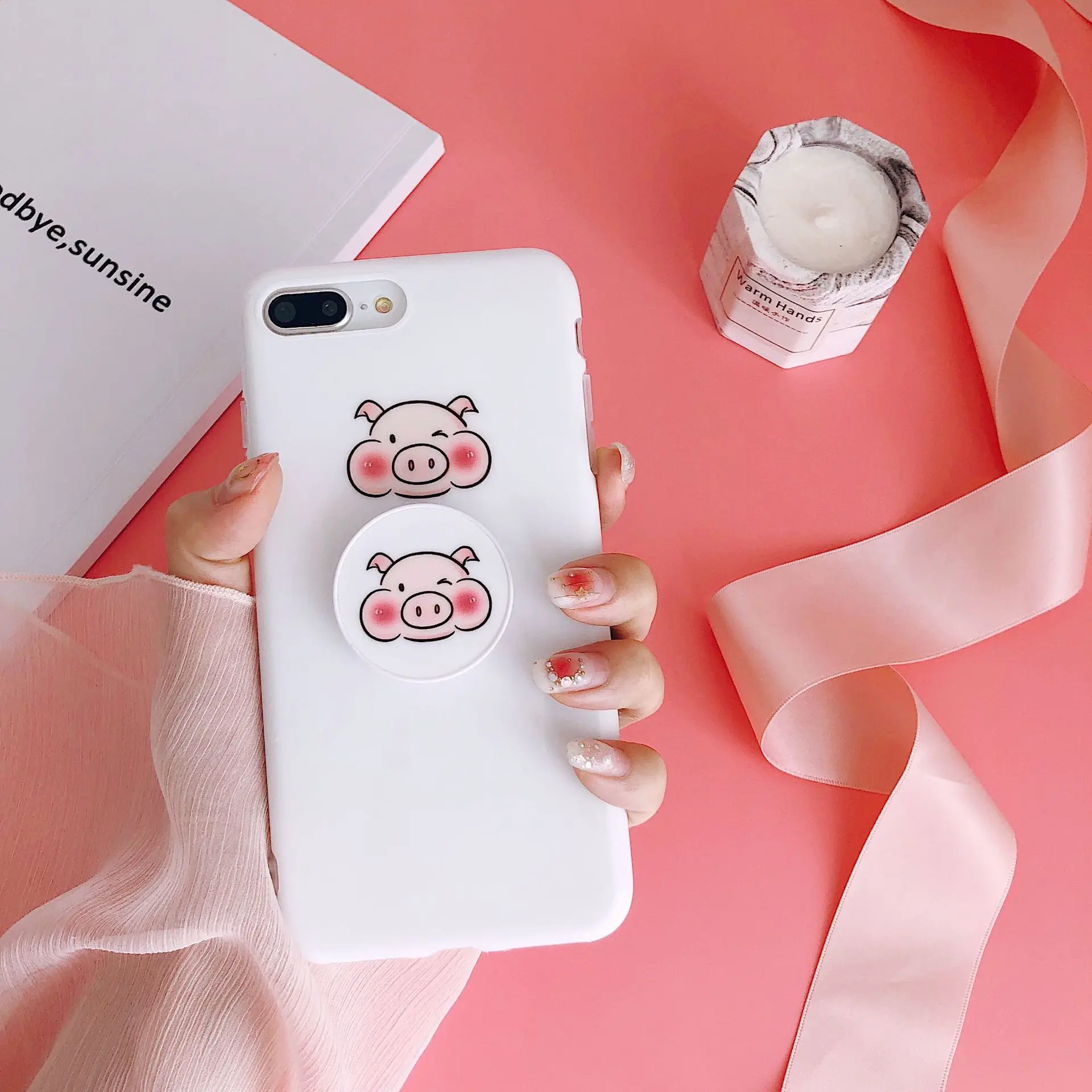 Only Holder Pig 3D мультфильм круглый держатель мобильного телефона анти-капля палец кольцо стенд кронштейн для iPhone X XS XR 8 7 6s samsung все телефоны - Цвет: Only Holder Pig