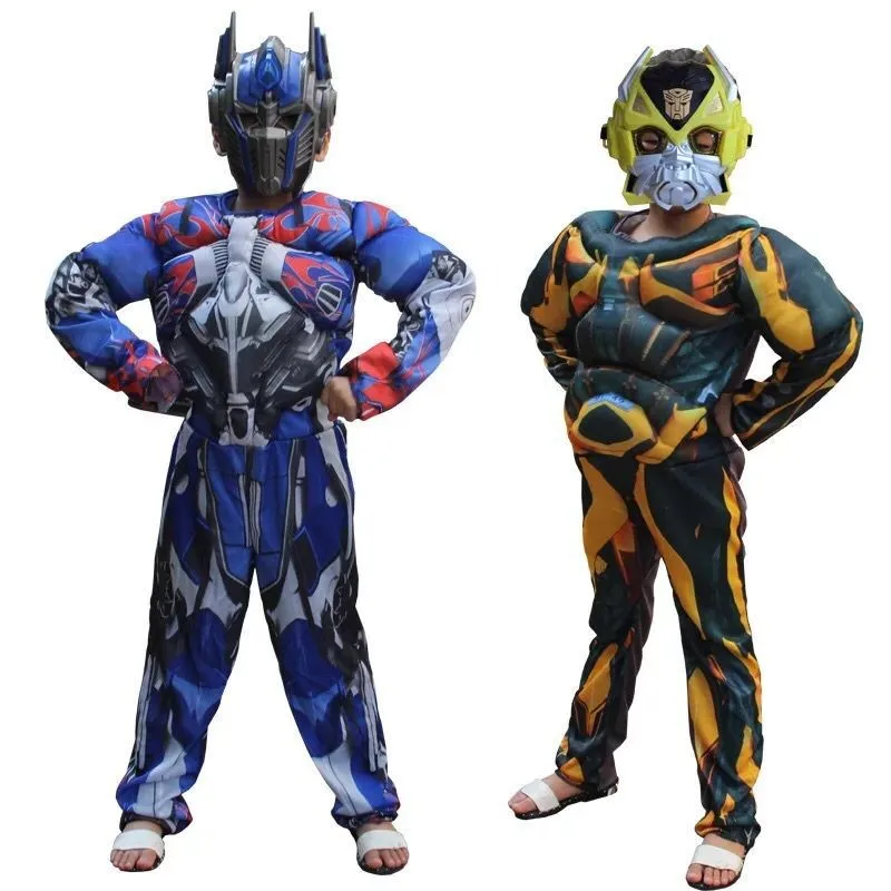 kids cosplay movie muscle optimus prim costumes boys girl bumblebe superhero body suits for carnival halloween costumes party free global shipping