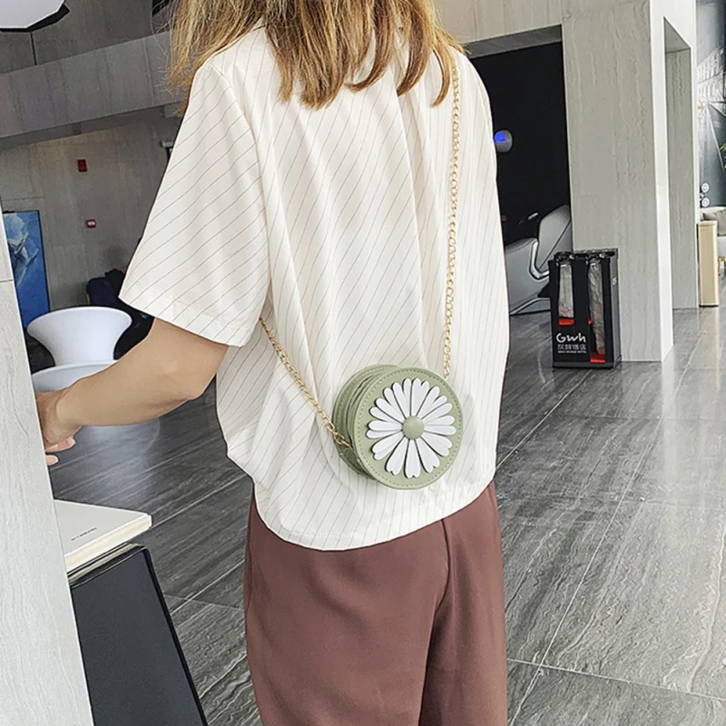 Женская сумка кошелек модная новинка персональности корейского ретро маленькая маргаритка плечевая сладкая цветочная молния круглая цепочка сумка!