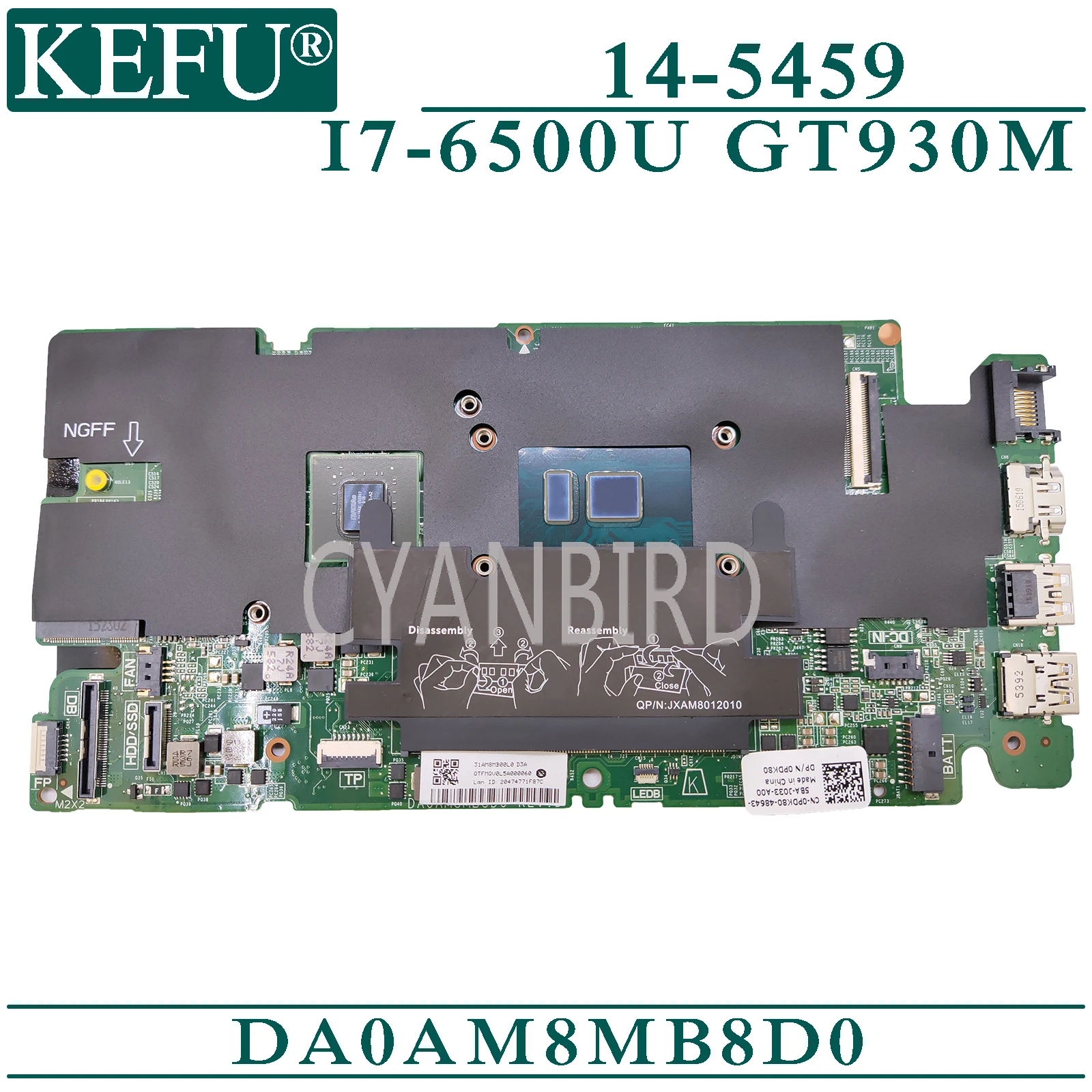 KEFU DA0AM8MB8D0 оригинальная материнская плата для ноутбука Dell Vostro 14-5459 с I7-6500U GT930M |