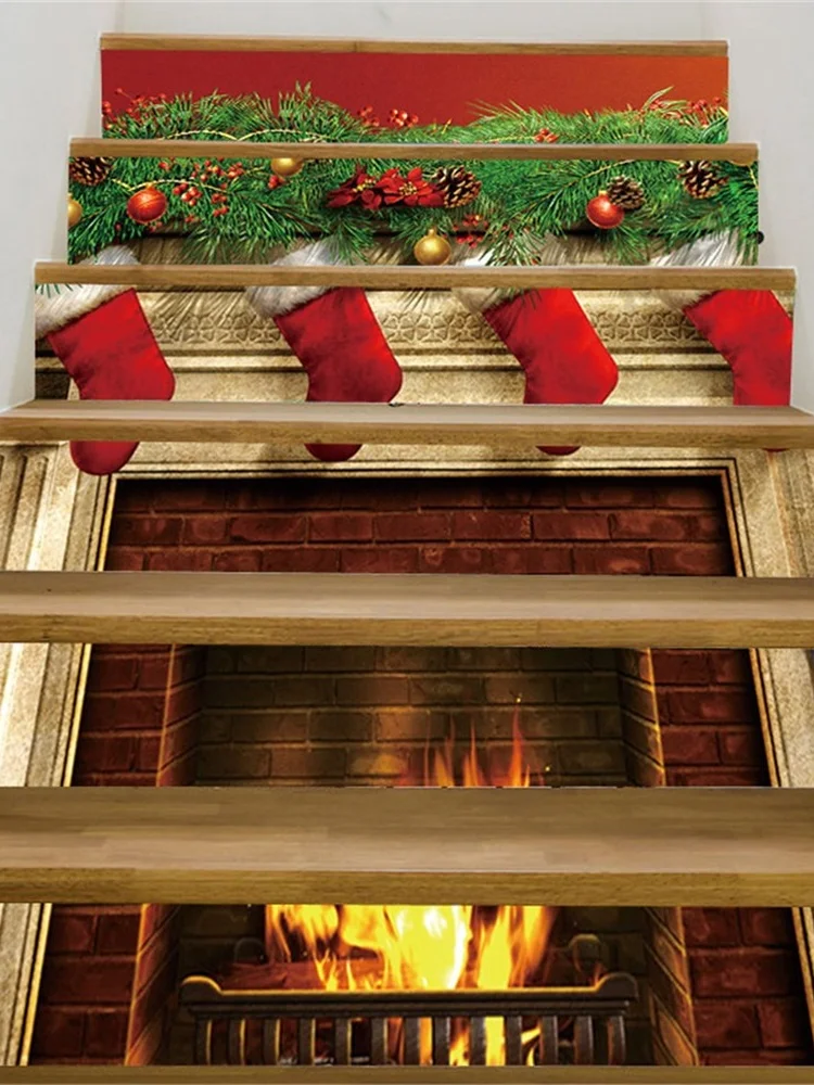 13 pcs Stairs Stickers Fireplace Christmas Socks Living Room Kids Stair Decoration Vinyl Adhesive Mural Stairway Wallpaper | Дом и сад