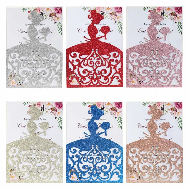 

20pcs/set Wedding Invitations Cards Glitter Girl Greeting Card Invite Envelopes Bridal Shower Engagement Party Supplies