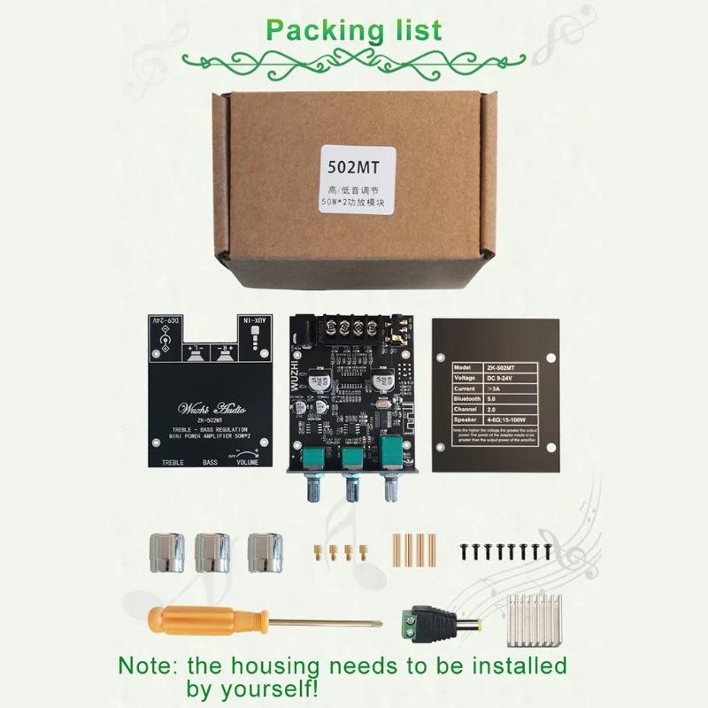 

T21B MINI ZK-502MT 2*50W Bluetooth 5.0 AUX Subwoofer Amplifier Board