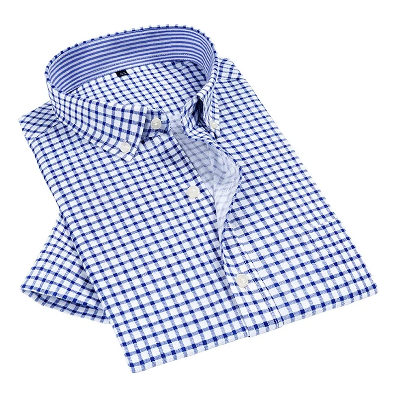 Мужская рубашка из ткани Оксфорд Повседневная в клетку Твила с коротким рукавом