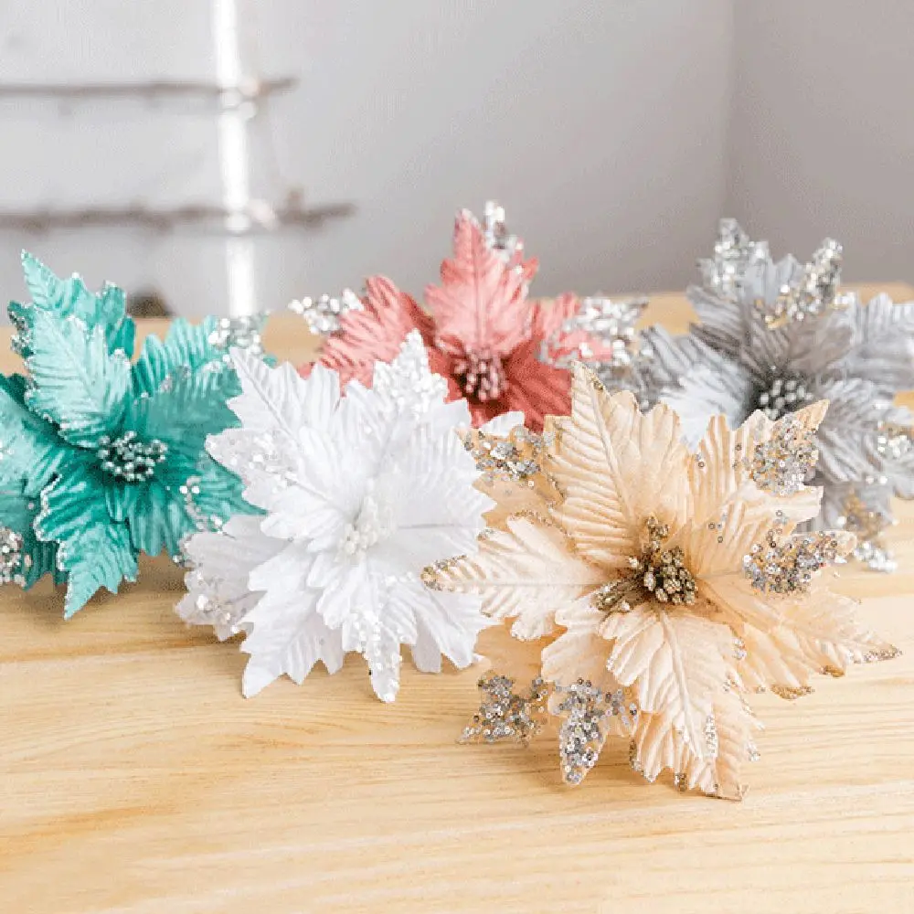 Искусственные цветы сделай сам 20 см украшение с блестками пуансетия товары для