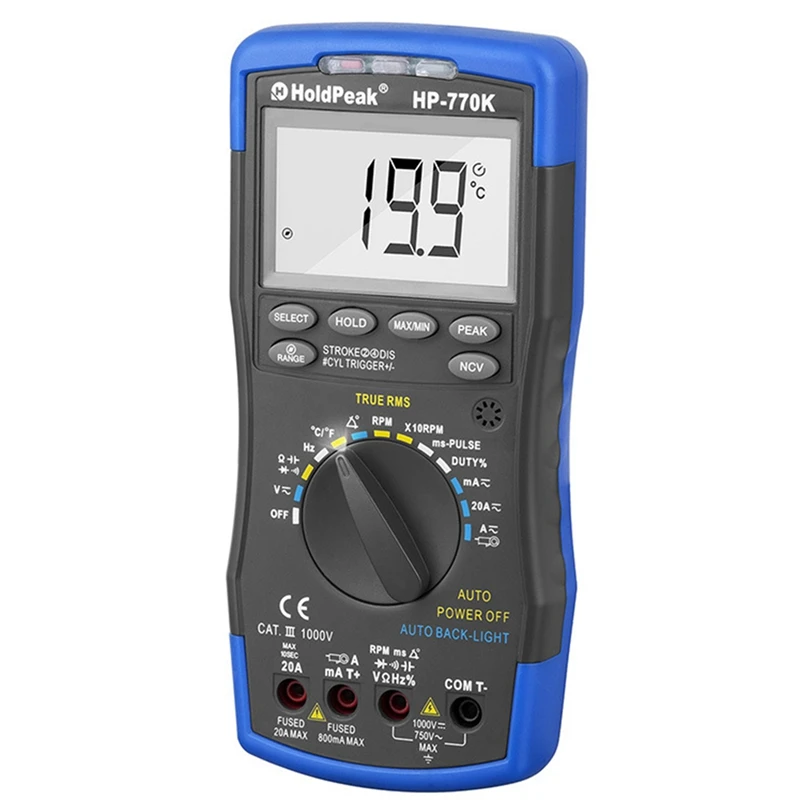 

Автомобильный мультиметр с автоматическим диапазоном Holdpeak, для измерения температуры, напряжения и сопротивления, тахометр