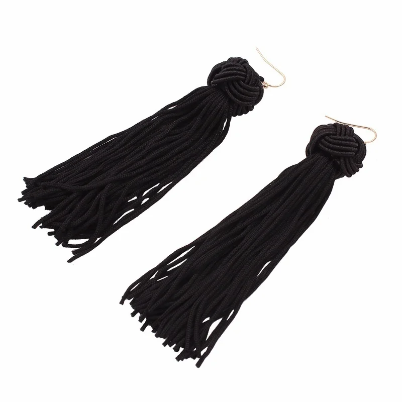 

1pair Bohemia Fashion Hand Woven Long Ball Exaggerated Female Tassel Earrings