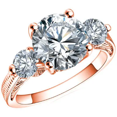 Женское кольцо с тремя бриллиантами розовое золото простое ювелирное изделие