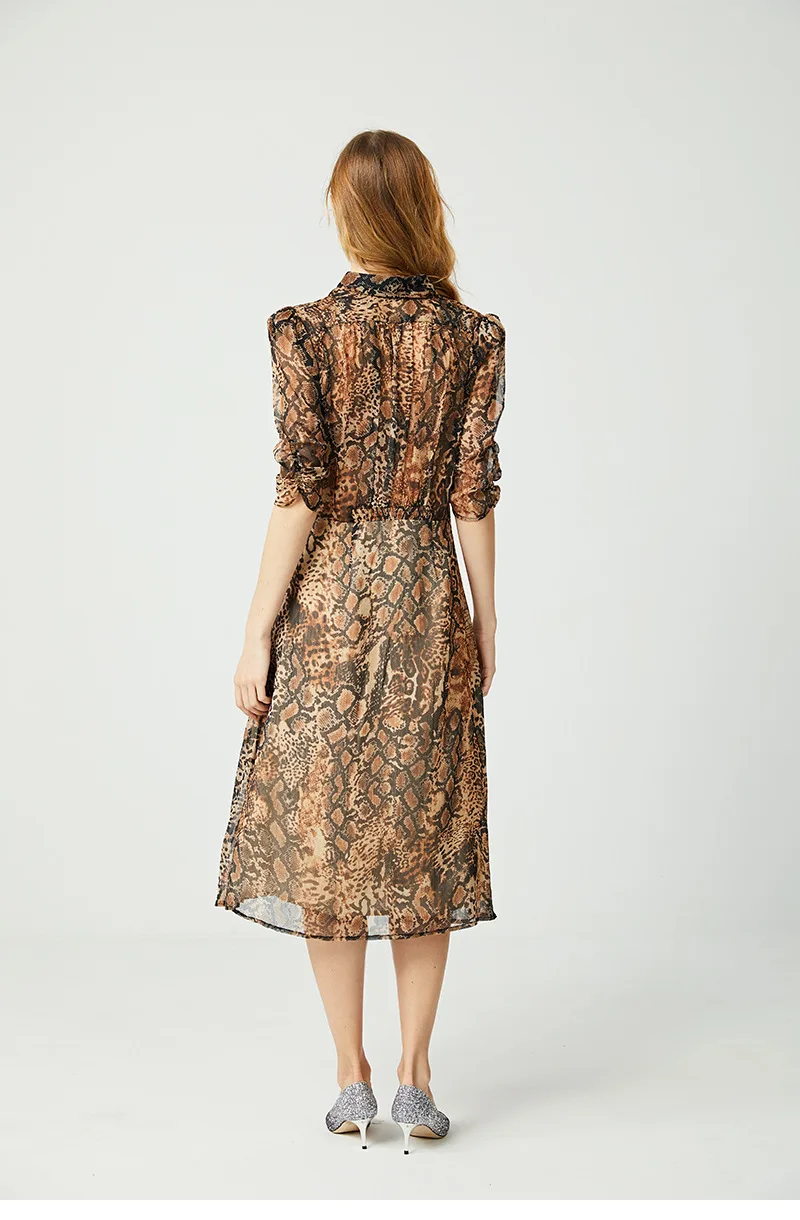 

2020 Summer New Vintage Snake Print Printed Slim Midi Dress