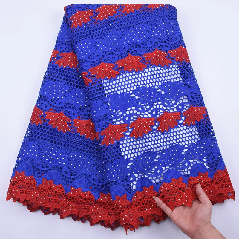 

SJD LACE African Cord Lace Fabric Water Soluble Dress Lace Stones High Quality Nigerian Lace Fabric For Wedding Party A2140