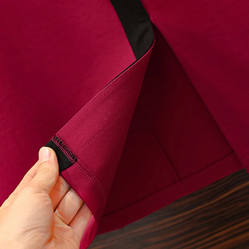 

Spring Women Lace Patchwork Dress V Neck Long Sleeve Black Red Midi Dresses Large Plus Size Office Lady Elegant Slim Vestidos