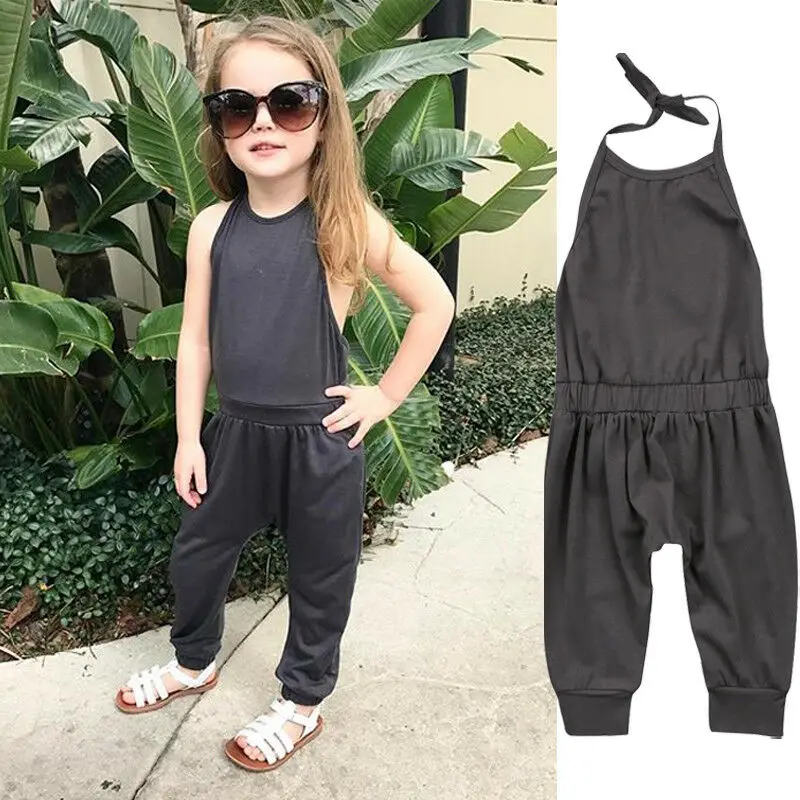 Хлопковый комбинезон на лямках для маленьких девочек штаны шаровары летняя