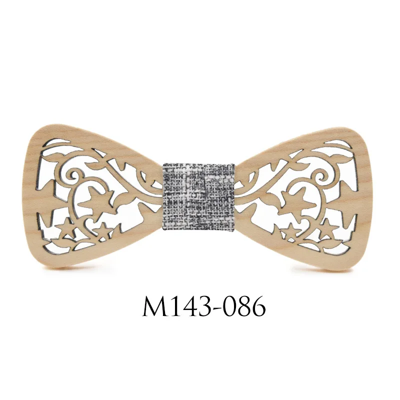 

Classic carved Star wood fashion bow tie leisure wedding accessories solid wood bow tie men