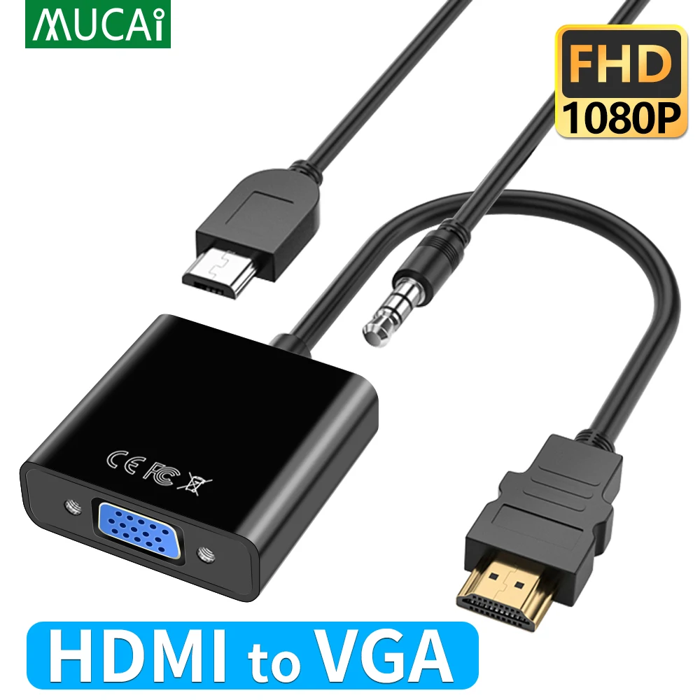 Кабель-преобразователь MUCAI 1080P HDMI-совместимый с VGA, HDMI штекер-VGA, цифровой аналоговый преобразователь для ноутбуков, ПК, ТВ, PS4