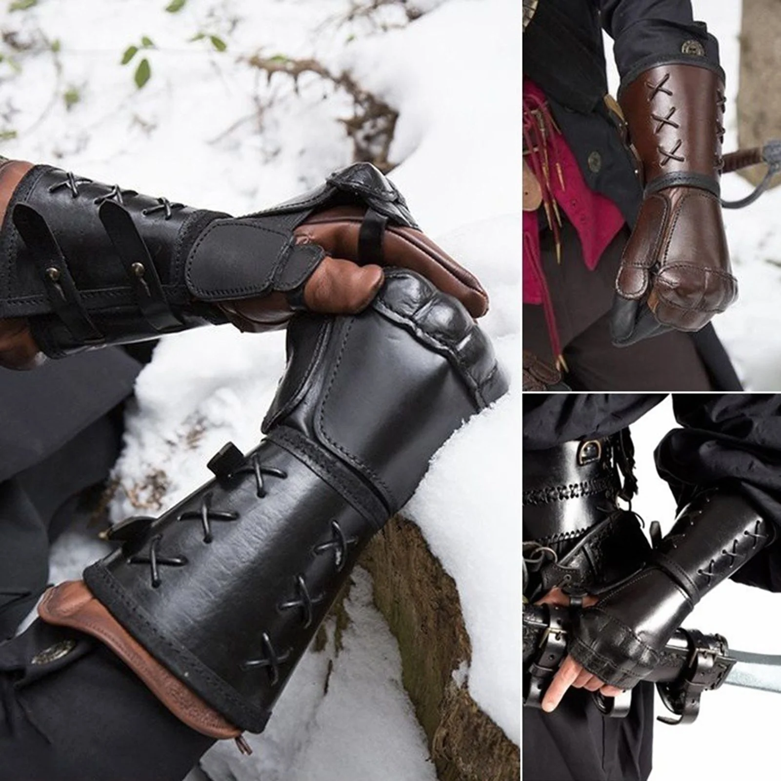 

Medieval Samurai Leather Armor Bracer Long Gloves Men Cosplay Knight Gauntlet Wristband Accessories Vambraces Arm Cuff Qualified