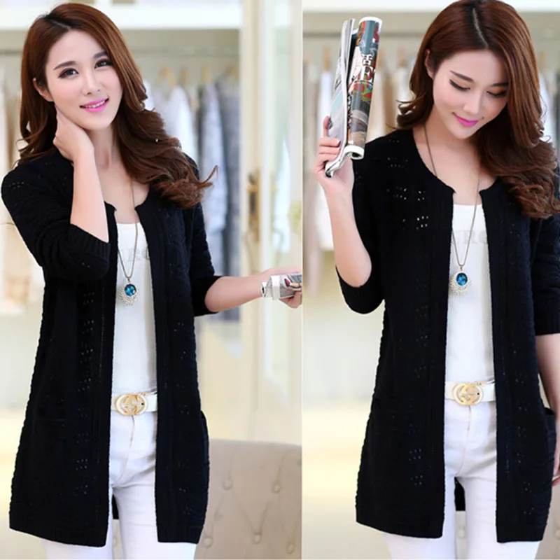 Women SweaterThin Knited Cardigan Sweater 2020 New Spring Tops Coat Medium long Hollow out OK057 |