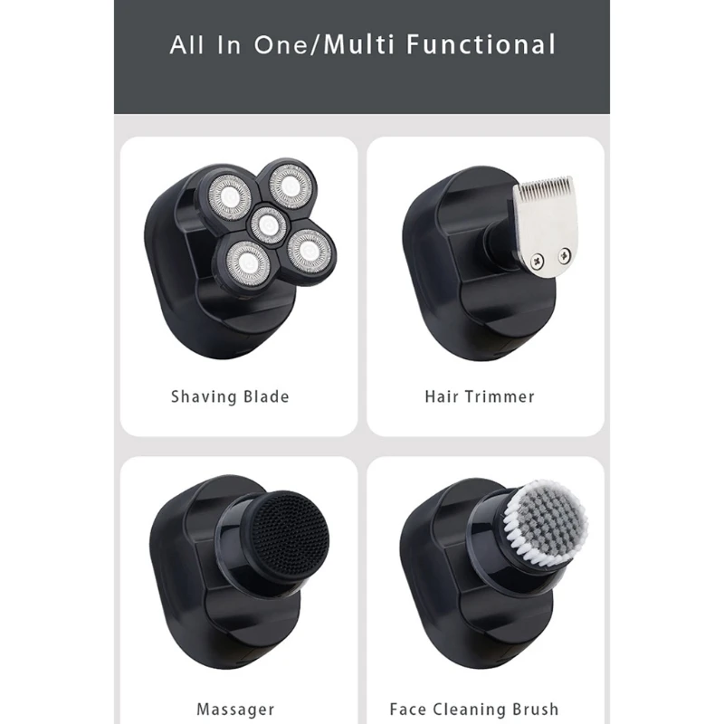 

6 in 1 Electric Shavers for Men Bald Head Razors Rechargeable Cordless Wet Dry Rotary Shaver Hair Trimmer LED Display