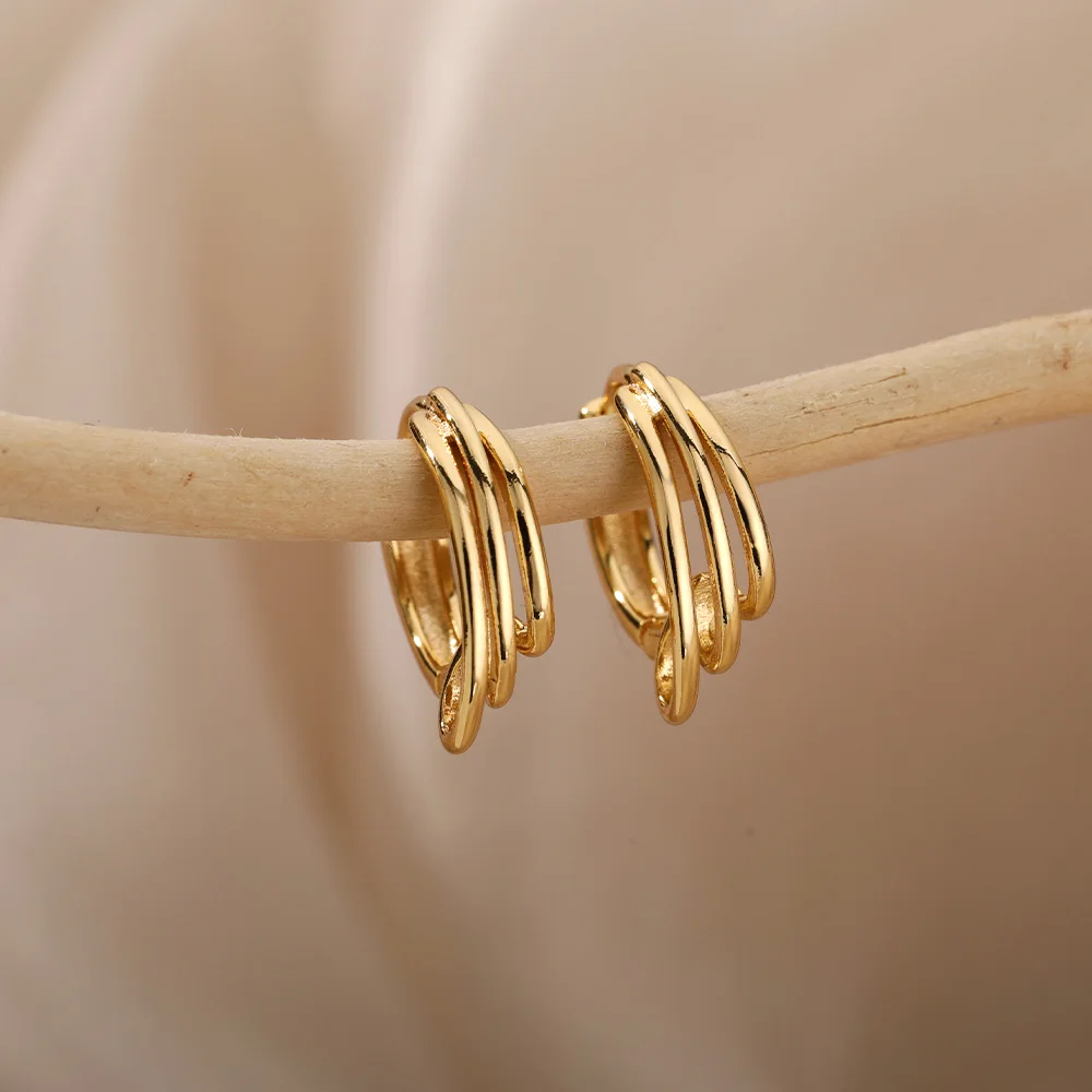 

Fashion Stainless Steel Three-layer Curved Earrings For Women Stainless Steel Geometric Earring Christmas Party Jewelry