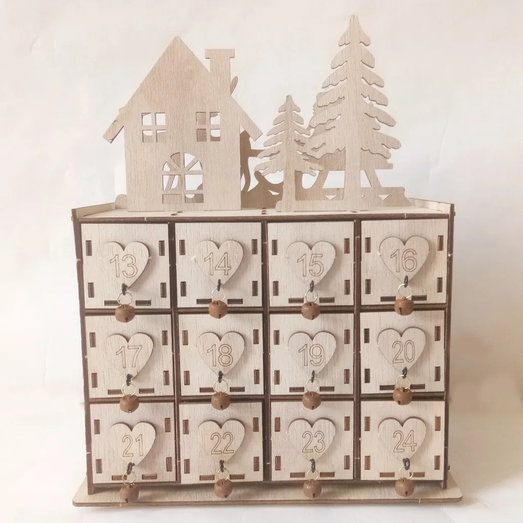 

Christmas Wooden Advent Calendar Book with Drawers for Adults Kids Wood Christmas Countdown Reindeer Decoration
