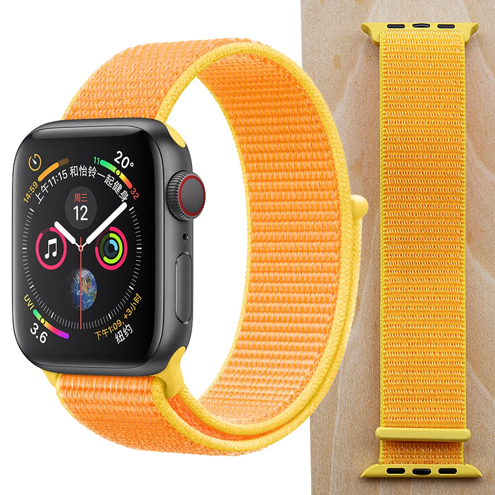 Высококачественный нейлоновый спортивный ремешок для Apple Watch, ремешок 44 мм, серия 5, 4, 3, 2, 1, дышащий тканый ремешок 42 мм, iwatch 40 мм, 38 мм - Цвет ремешка: Canary Yellow