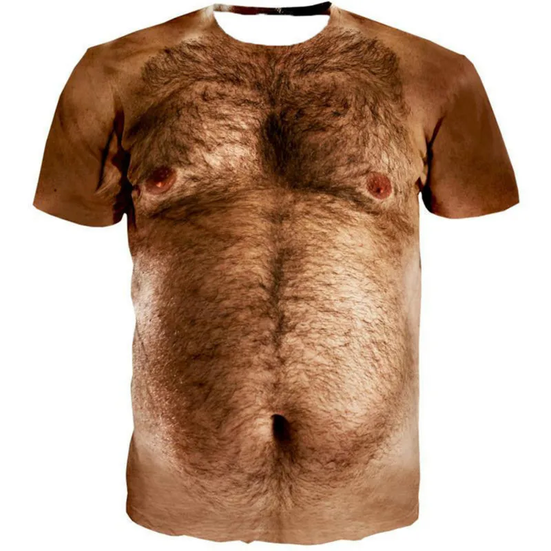 

Men's round neck short-sleeved T-shirt fashion 3DT shirt sexy chest hair muscles funny XL summer new style 2021