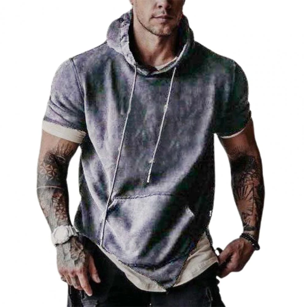 

Plus Size Casual Men T-Shirt Fashion Short Sleeve Hooded O Neck Summer Solid Color Men Top for Shopping Street Wear