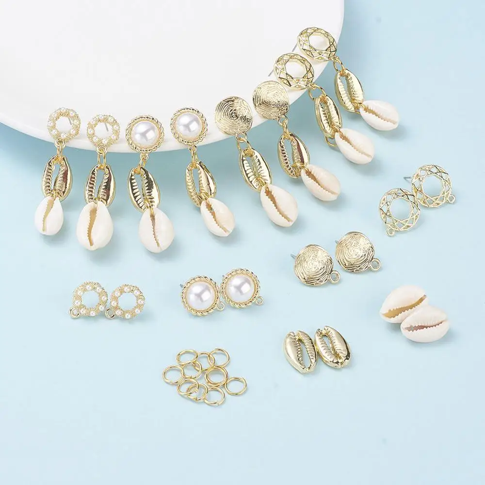 

Jewelry Making Kit DIY Earring With Cowrie Shell Beads Alloy Pendants, Brass Jump Rings and Alloy Stud Earring Findings
