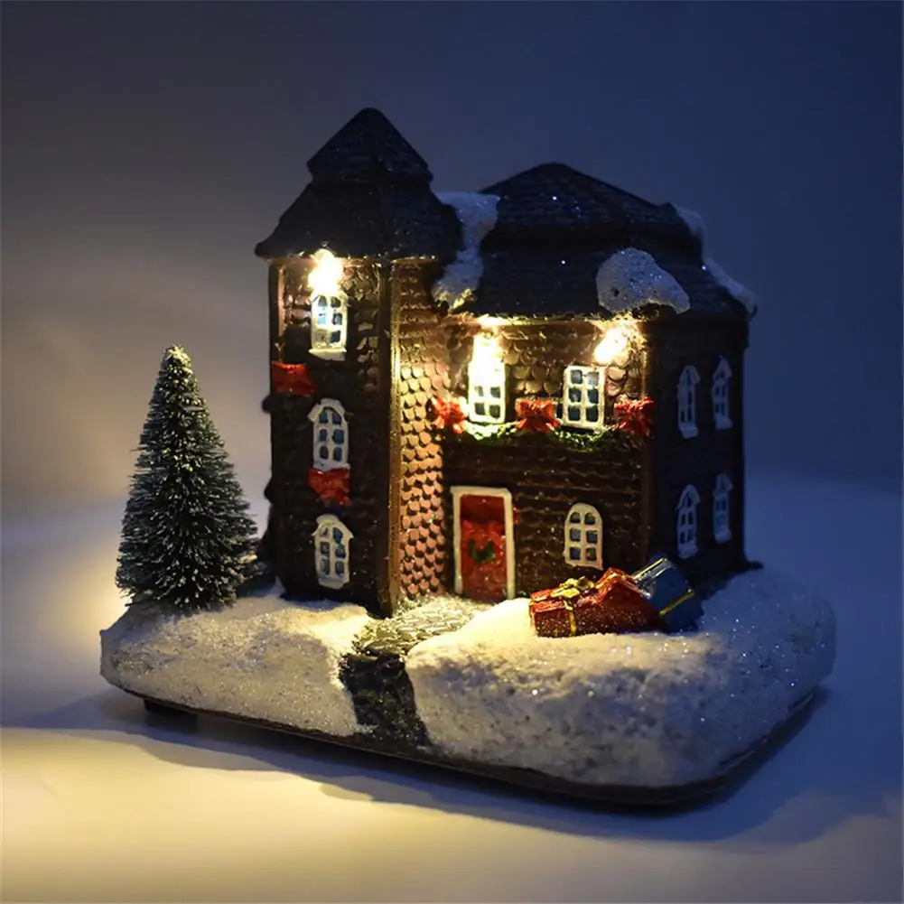 snow houses with colorful flashing led light christmas decoration for home new year kids gift resin christmas scene village free global shipping