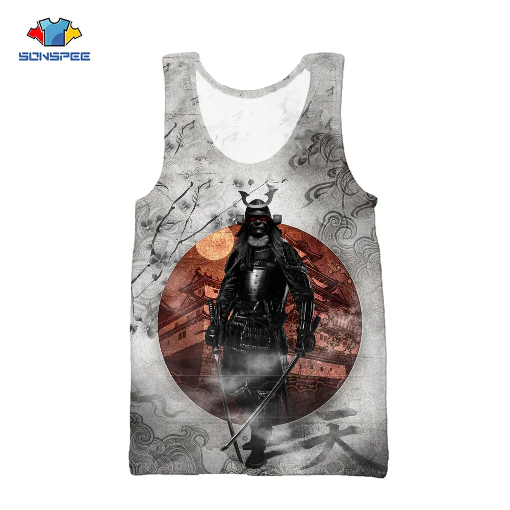 Мужская майка SONSPEE с 3D принтом японского самурая Повседневная Свободная жилетка