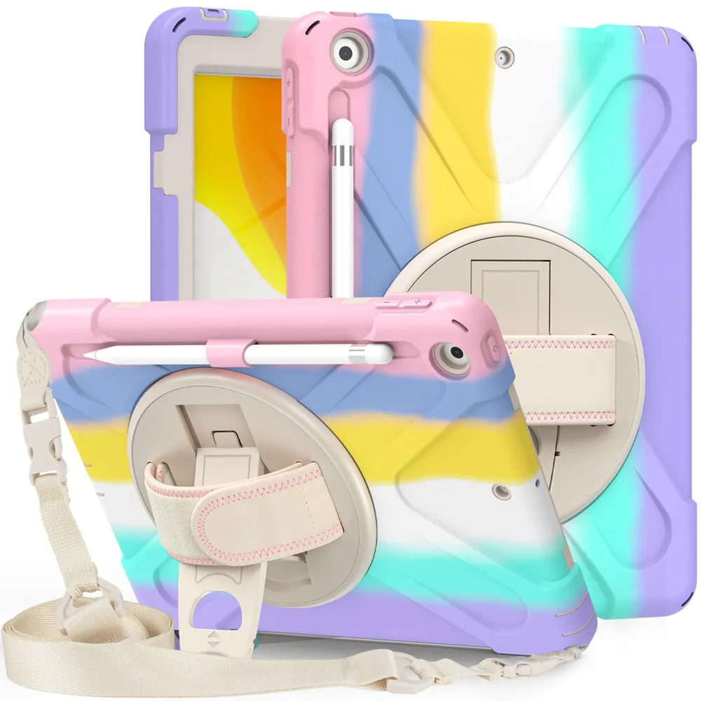 

Hard PC Kickstand Case Built-in Pencil Slot Hand Strap Screen Protector For iPad 10.2 2021 9th A2603 A2604 Tablet Case +Pen