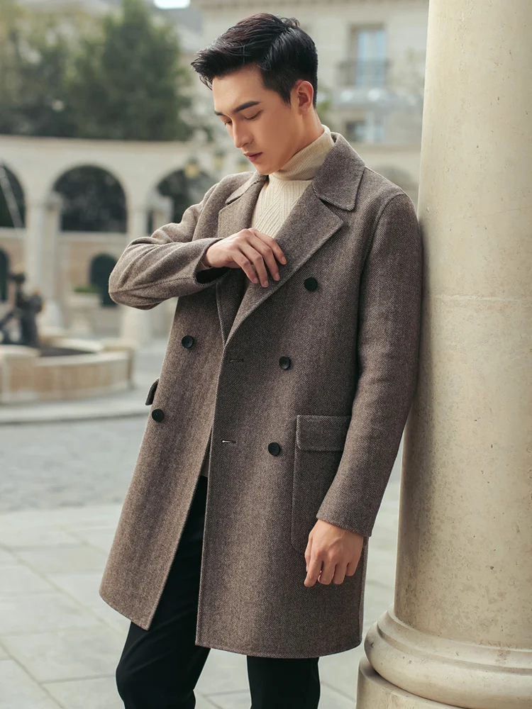 Мужское шерстяное пальто 2020 Длинная шерстяная куртка мужская двубортная
