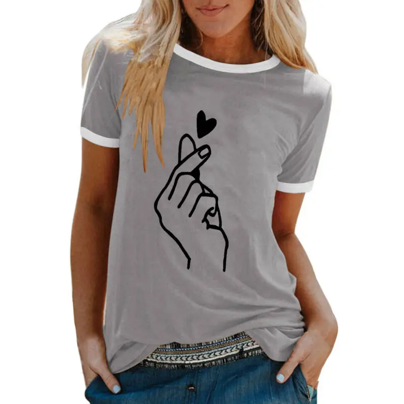 

Plus Size Women Short Sleeve Print T-shirt Ladies Crew Neck Casual Blouse Tops