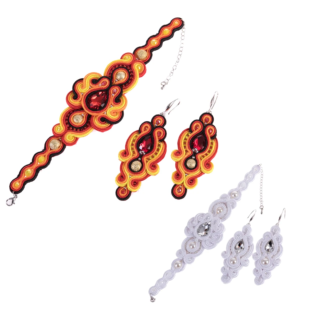 KPacTa Leather Round Ladies Earrings Bracelet Set Personality Retro Handmade Big Pendant National Wind Gift | Украшения и