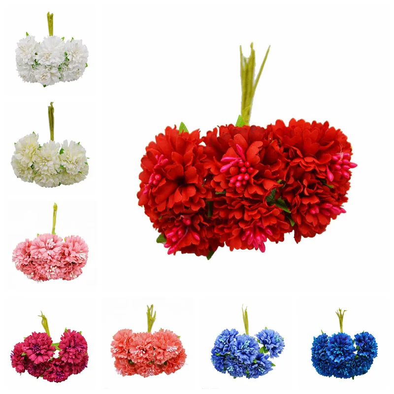12 шт./лот Искусственные цветы декоративные гвоздики букет Шелковый цветок