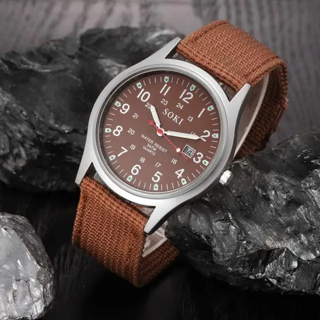 

2021 Men Watch Waterproof Military Men's Date Canvas Band Stainless Steel Sport Quartz Wrist Watch Часы Муржские Наручные Reloj