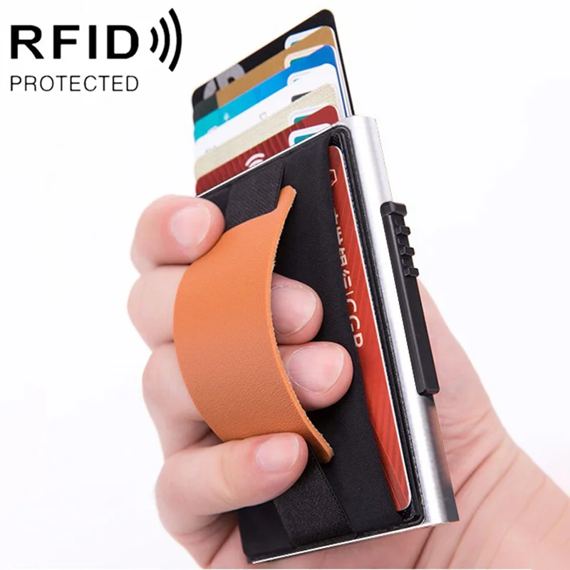 RFID смарт-кошелек держатель кредитной карты металлический тонкий мужской кошелек пройти секретный всплывающий минималистичный кошелек маленький черный кошелек