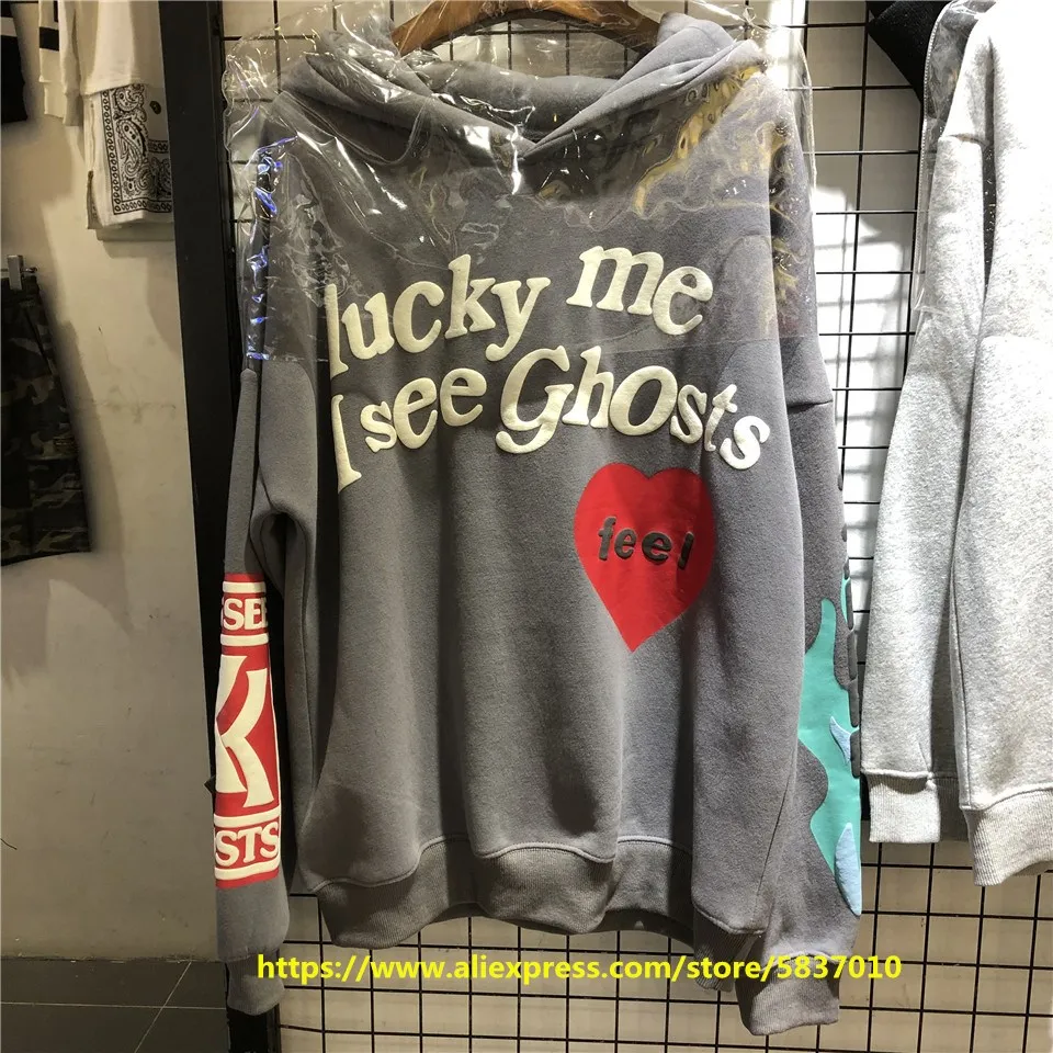 

2020 Lucky me Hoodies MEN Women I see Ghosts Hoodies Feel Sleeve red Logo Kanye West Pullovers Kids SEE Ghosts Sweatshirts