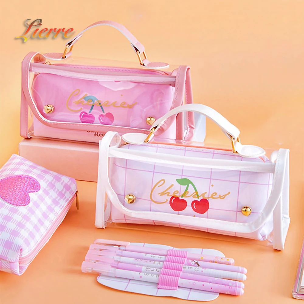 Double-layer Pencil Case PVC Storage Box Cute Pink Cartoon Pencil Case Suitable for Female Students Kawaii Stationery Gift Bag