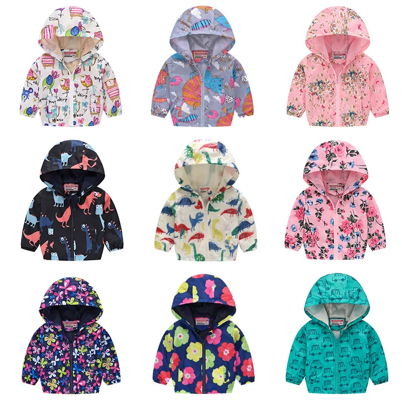 Kids Girls Jacket 2018 Spring and Autumn Flower Cartoon Printed Hooded Coats Clothes for 2-6Y Baby Girl Windbreaker &amp | Детская