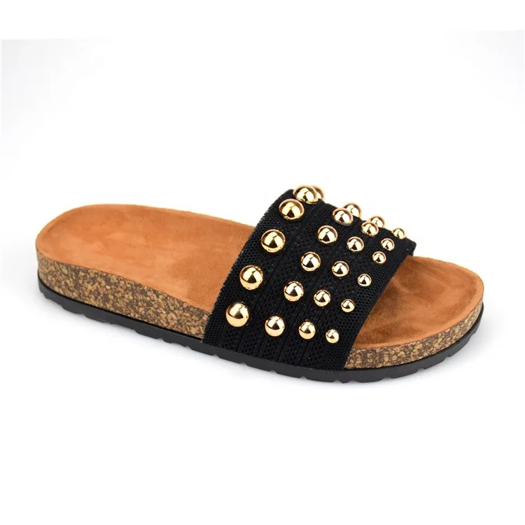 

Shoes Woman 2021 Slippers Flat Rivet Shale Female Beach Pantofle Low Luxury Slides Sabot Summer New Designer PU Fabric Fashion B