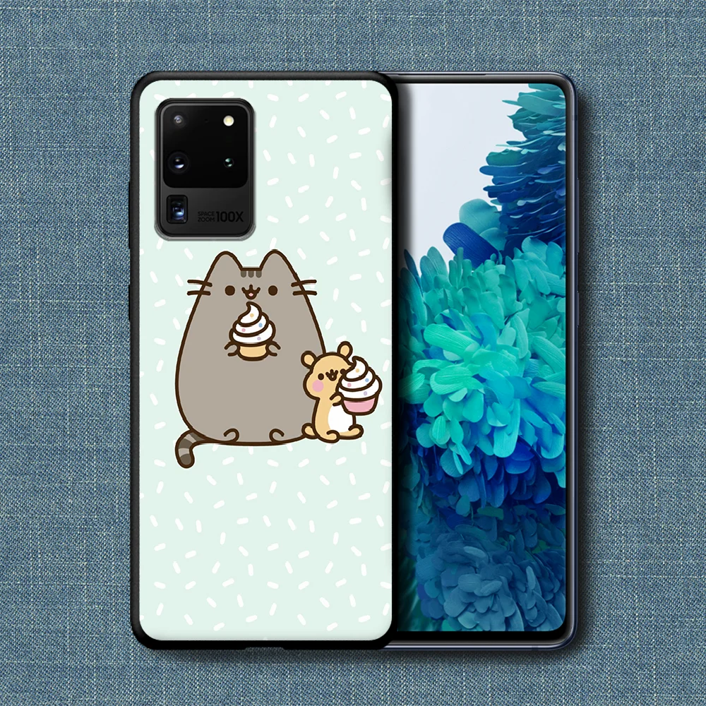 

Pusheen Cartoon Cute Cat Phone Case For Samsung Galaxy Note S 8 9 10 20 Plus E Lite Uitra black Cell 3D Coque Pretty Funda