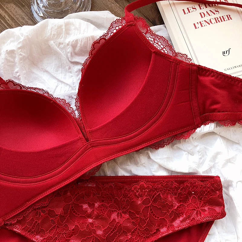 underwear sets sale French Underwear Sexy Lace Bra Set Women's Rimless Girl Super Light Triangle Cup Push up Bralette And Panties Sleepwear Sets sexy bra and panty