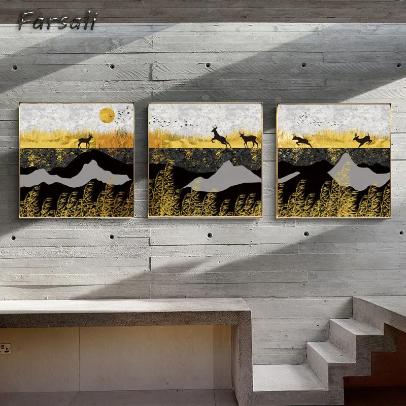 Скандинавские декоративные абстрактные мраморные с синим золотом краски холст