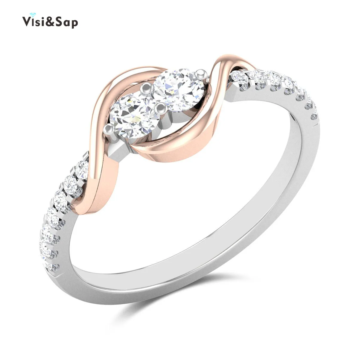 Visisap Creative Simple Cross Surround Two Color Zircon Engagement Rings for Women Inlaid Shiny Lady Ring Dropshipping B2383 | Украшения и