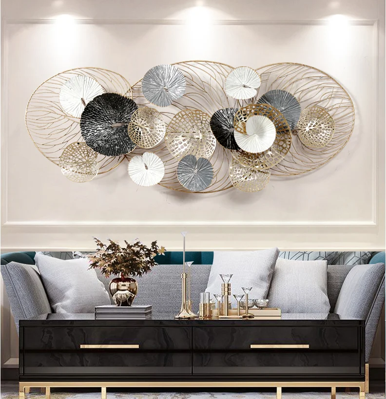 Nordic Creative Line Hollow Metal Living Room Wall Decoration Ink Floating Chain lotus leaf Porch Room Iron 3D Wall Hanging