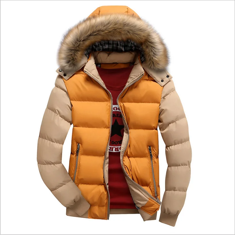 

Men Down Jacket Winter New Male Casual Hooded Outwears Coat Warm Fur Parka Overcoat Men's Solid Thick Fleece Zipper Jackets
