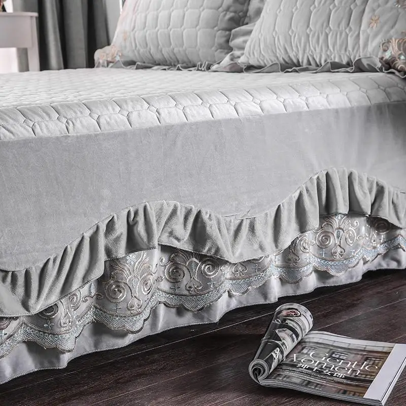 Плюшевое теплое кружевное покрывало принцессы 42 дюйма с оборками стеганое